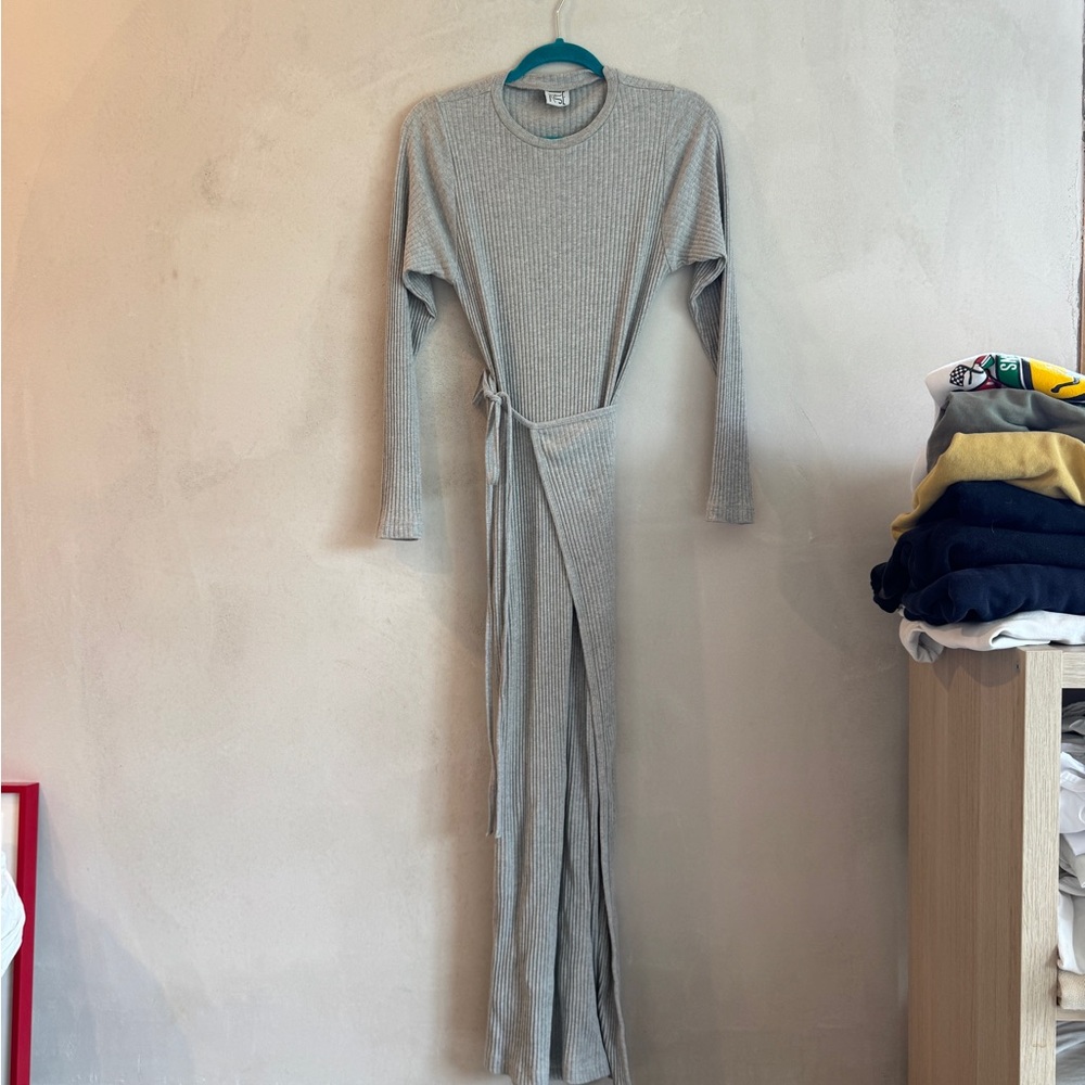 Baserange Long Sleeve Gray Wrap Dress